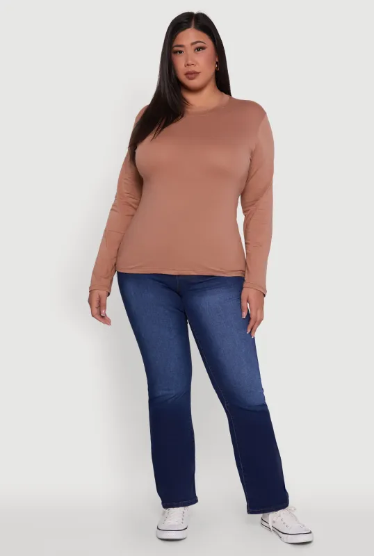 Plus Size Basic Long Sleeve Crew Neck T-Shirt sold by Rainbow