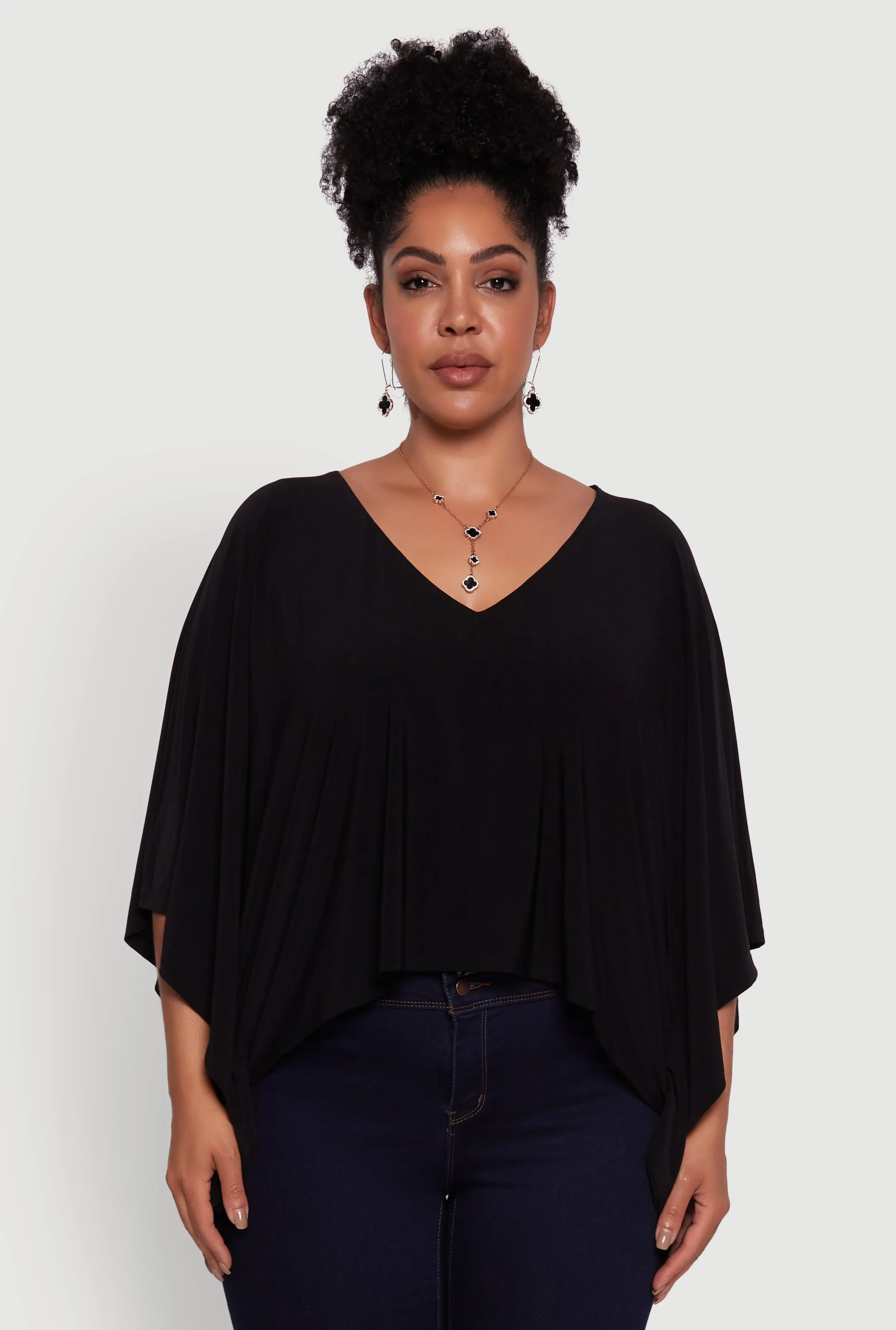 Plus Size Crepe Knit V Neck Crop Blouse sold by Rainbow product image thumbnail 2