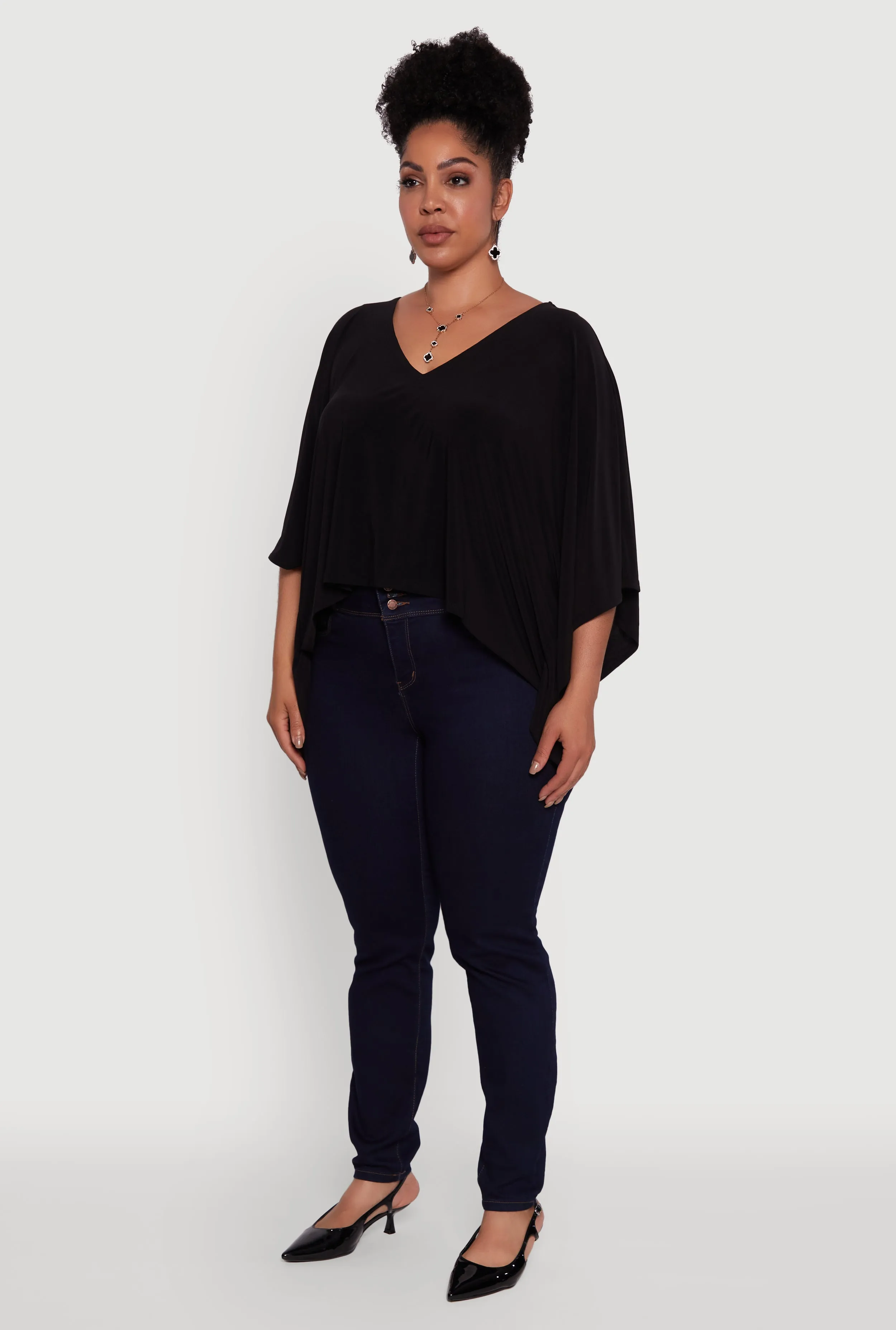 Plus Size Crepe Knit V Neck Crop Blouse sold by Rainbow product image thumbnail 5