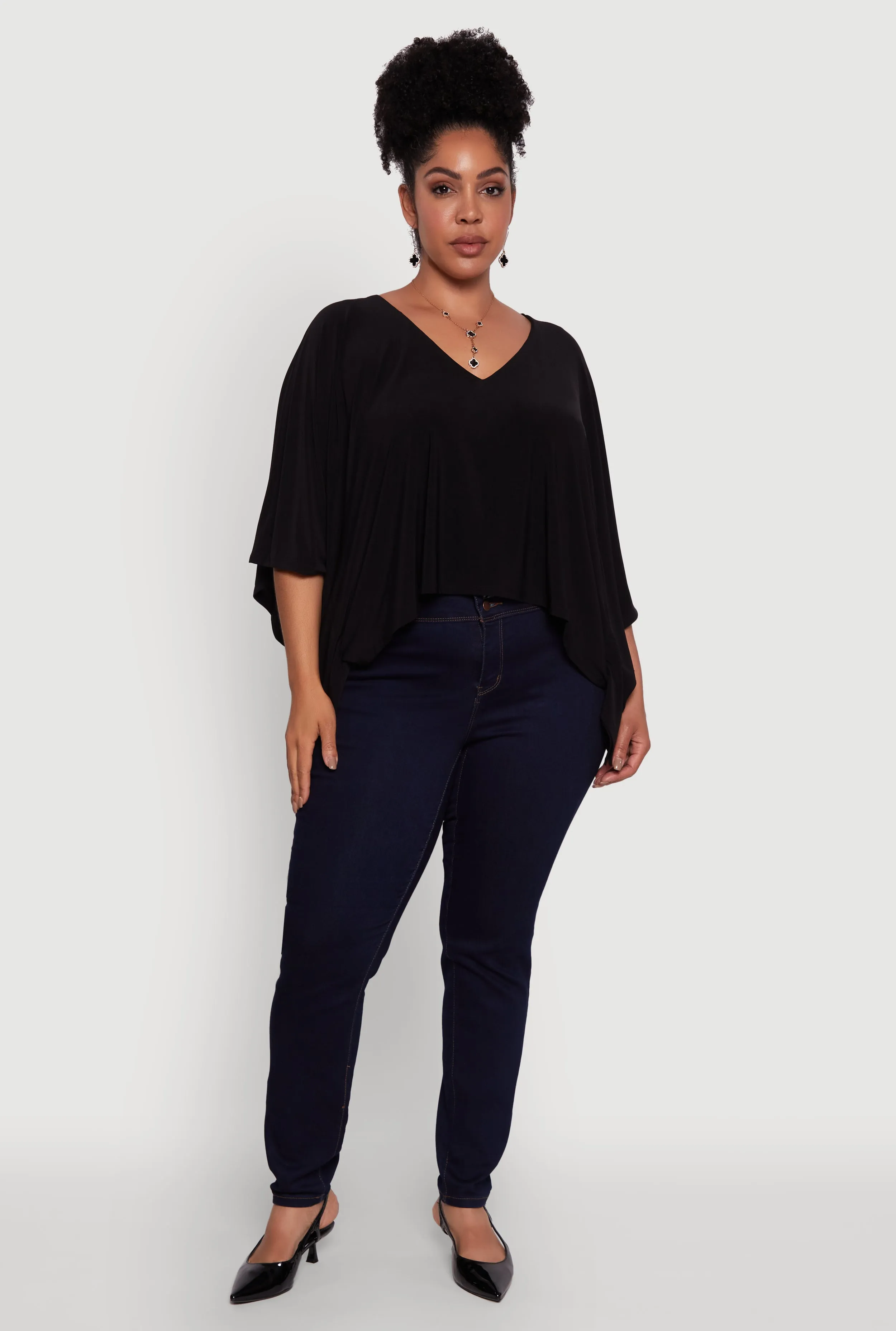 Plus Size Crepe Knit V Neck Crop Blouse sold by Rainbow