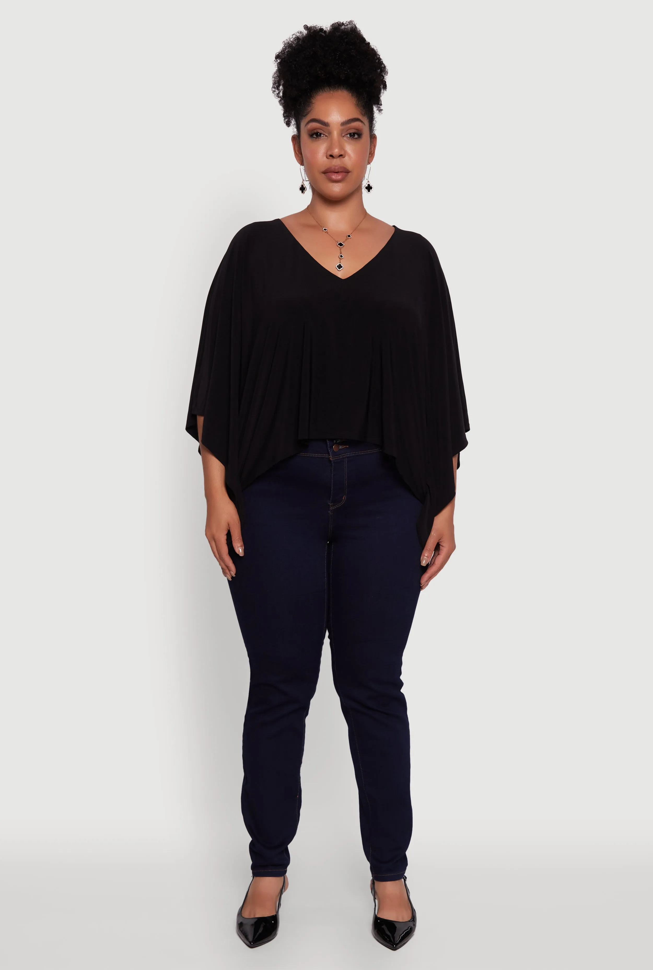 Plus Size Crepe Knit V Neck Crop Blouse sold by Rainbow product image thumbnail 3