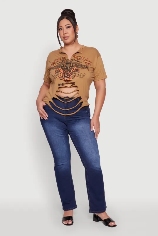 Plus Size Born To Ride Slashed Graphic T-Shirt sold by Rainbow