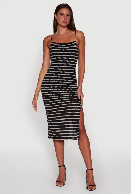 Striped Open Tie Back Side Slit Bodycon Dress sold by Rainbow