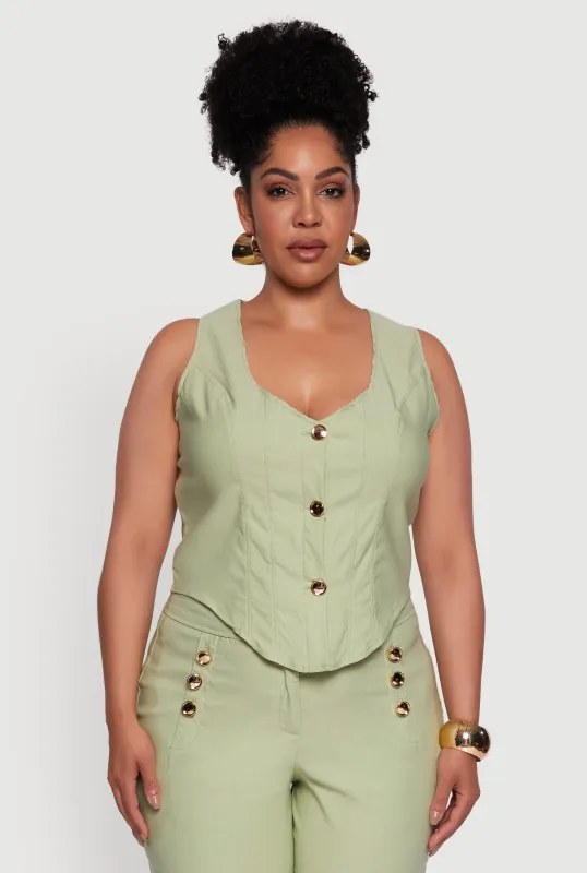 Plus Size Stretch Solid Button Front Vest sold by Rainbow