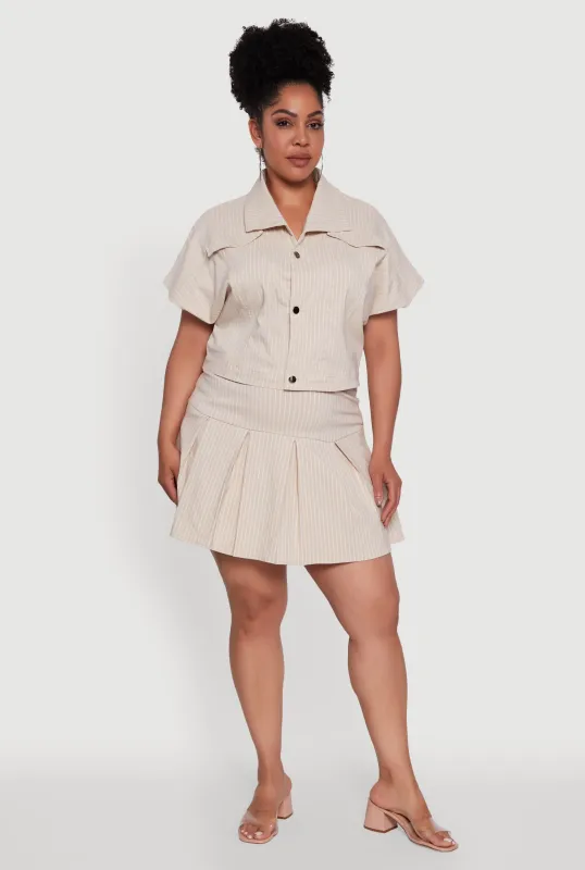 Plus Size Hyperstretch Pinstripe Mini Pleated Skirt sold by Rainbow