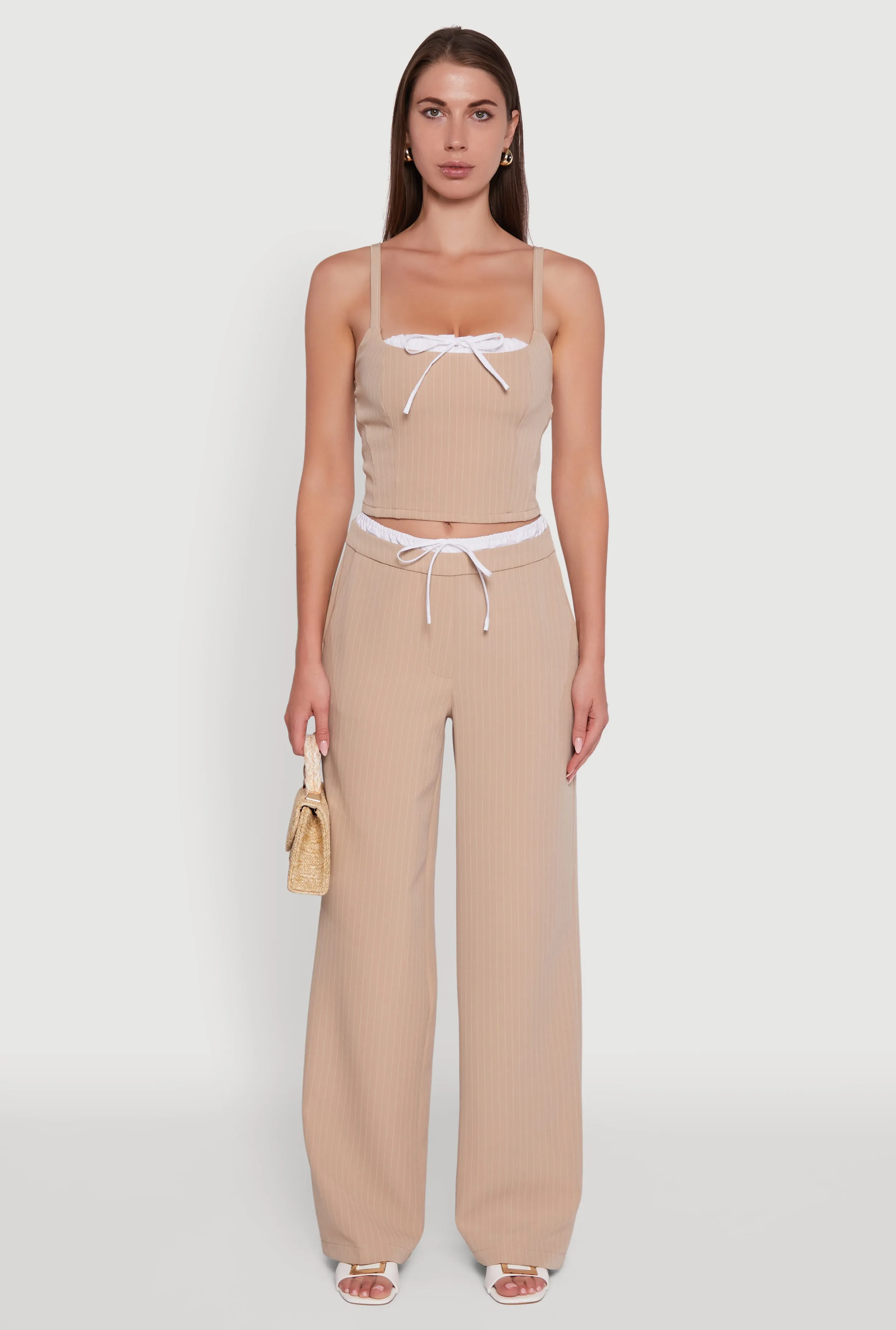 Iris Pinstripe High Waisted Wide Leg Pants with Tie Front sold by Rainbow product image thumbnail 2