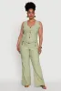 Plus Size Wide Leg Sailor Pants with Faux Buttons sold by Rainbow