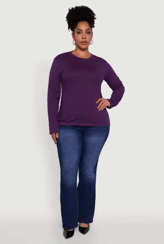 Plus Size Basic Long Sleeve Crew Neck T-Shirt sold by Rainbow