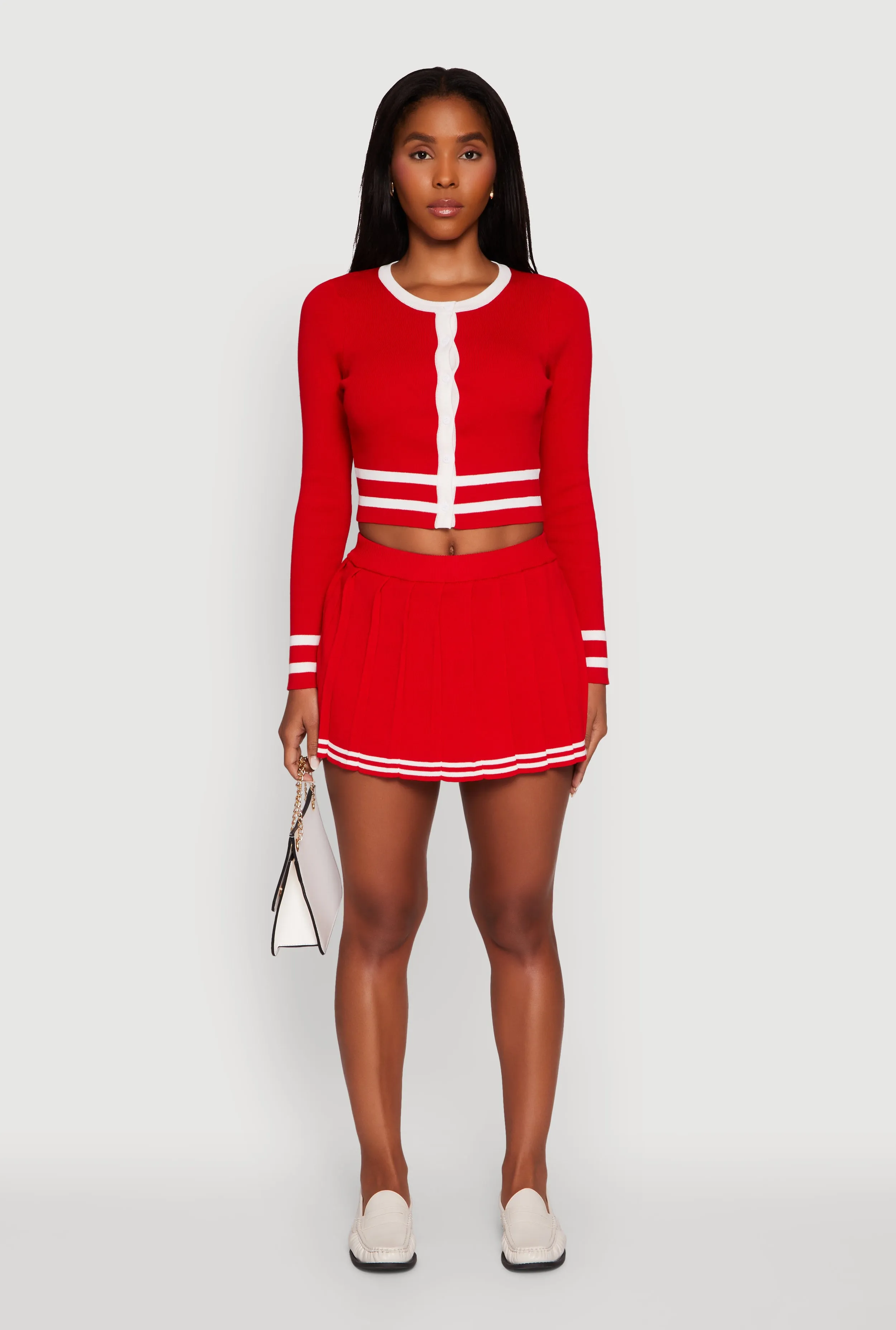 Varsity Stripe Pull On Pleated Skort sold by Rainbow