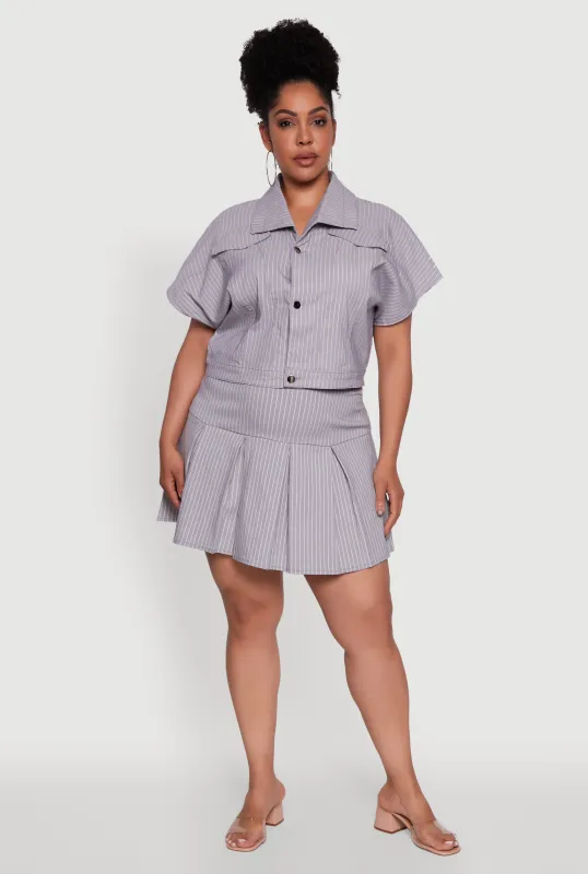 Plus Size Hyperstretch Pinstripe Mini Pleated Skirt sold by Rainbow