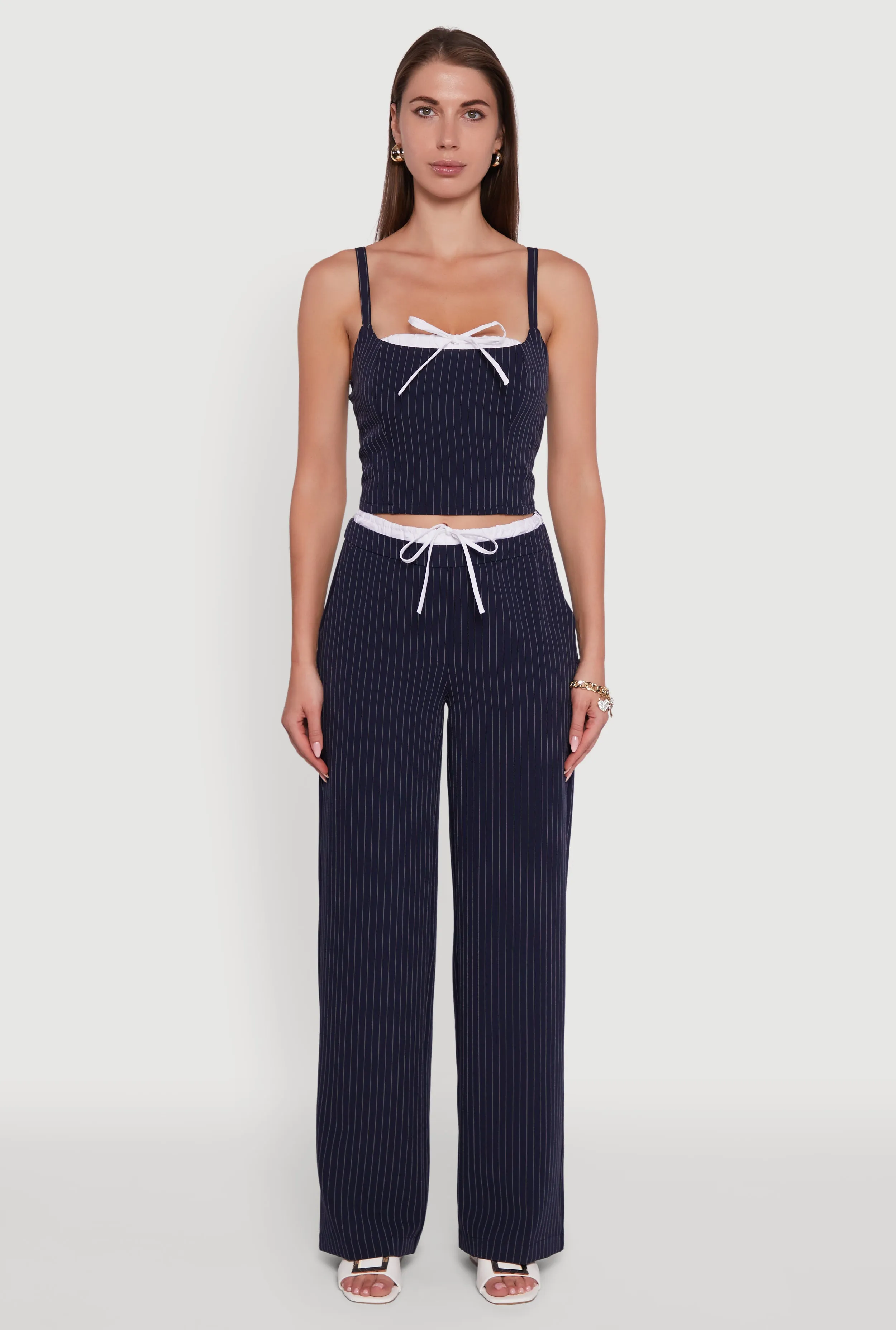 Iris Pinstripe Crop Top with Tie Front and Lace-Up Detail sold by Rainbow product image thumbnail 3