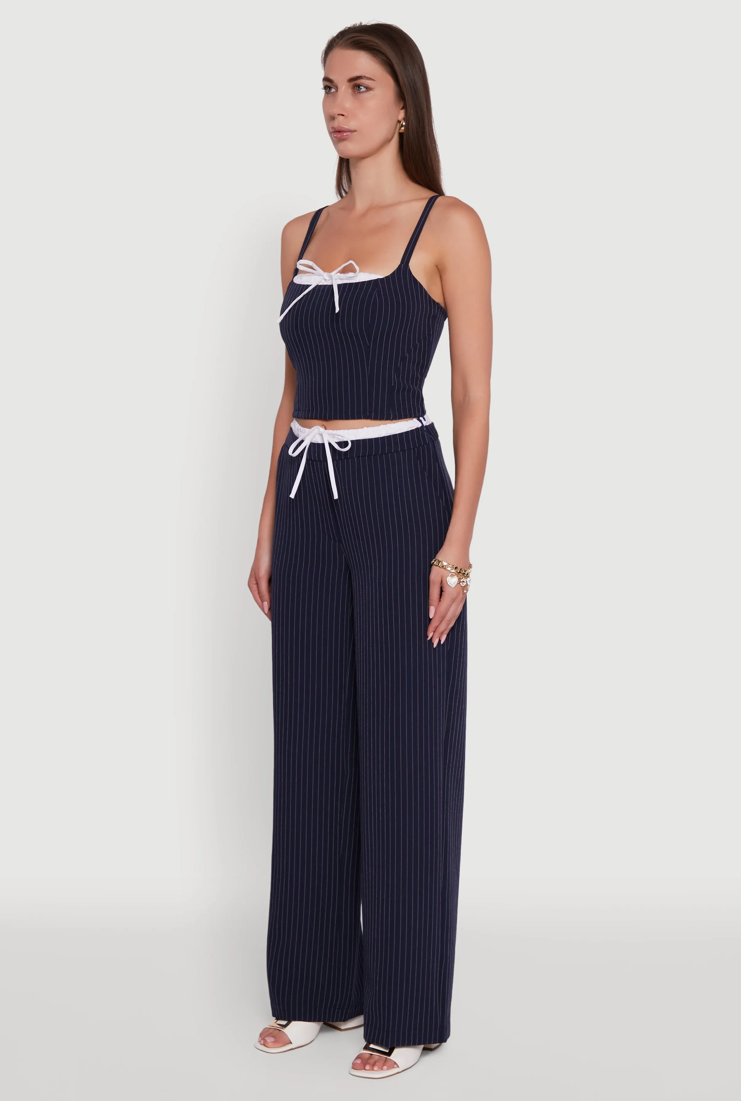 Iris Pinstripe Crop Top with Tie Front and Lace-Up Detail sold by Rainbow product image thumbnail 5