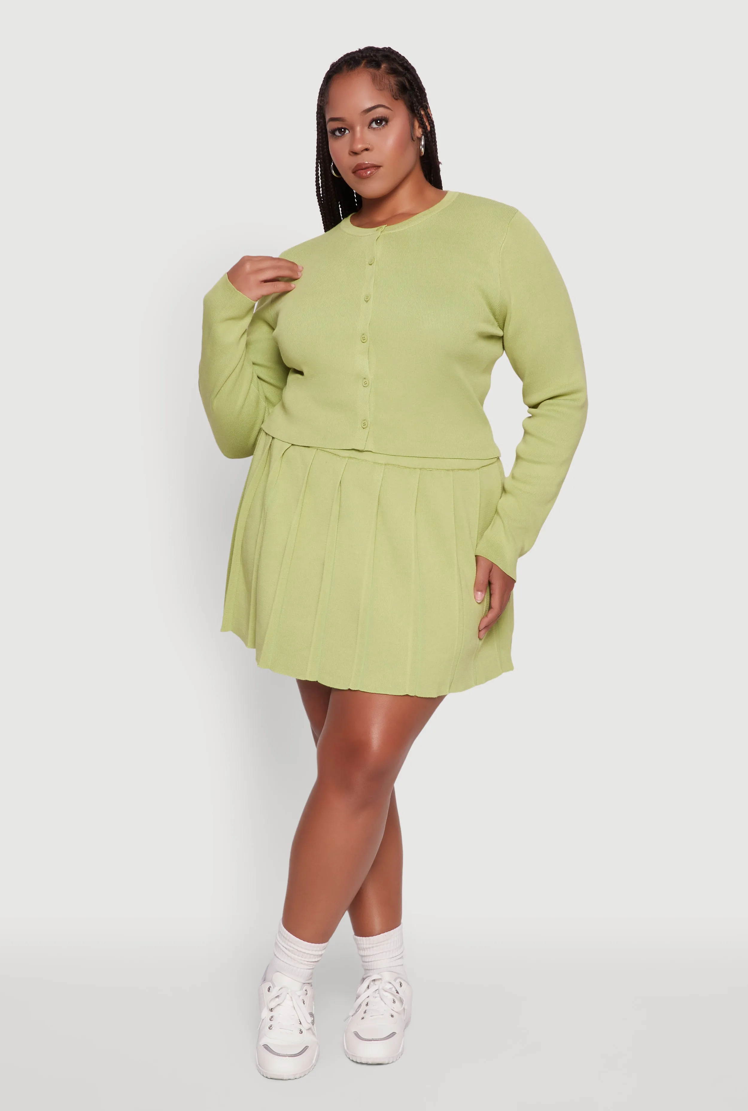 Plus Size High Waisted Solid Mini Pleated Skirt sold by Rainbow