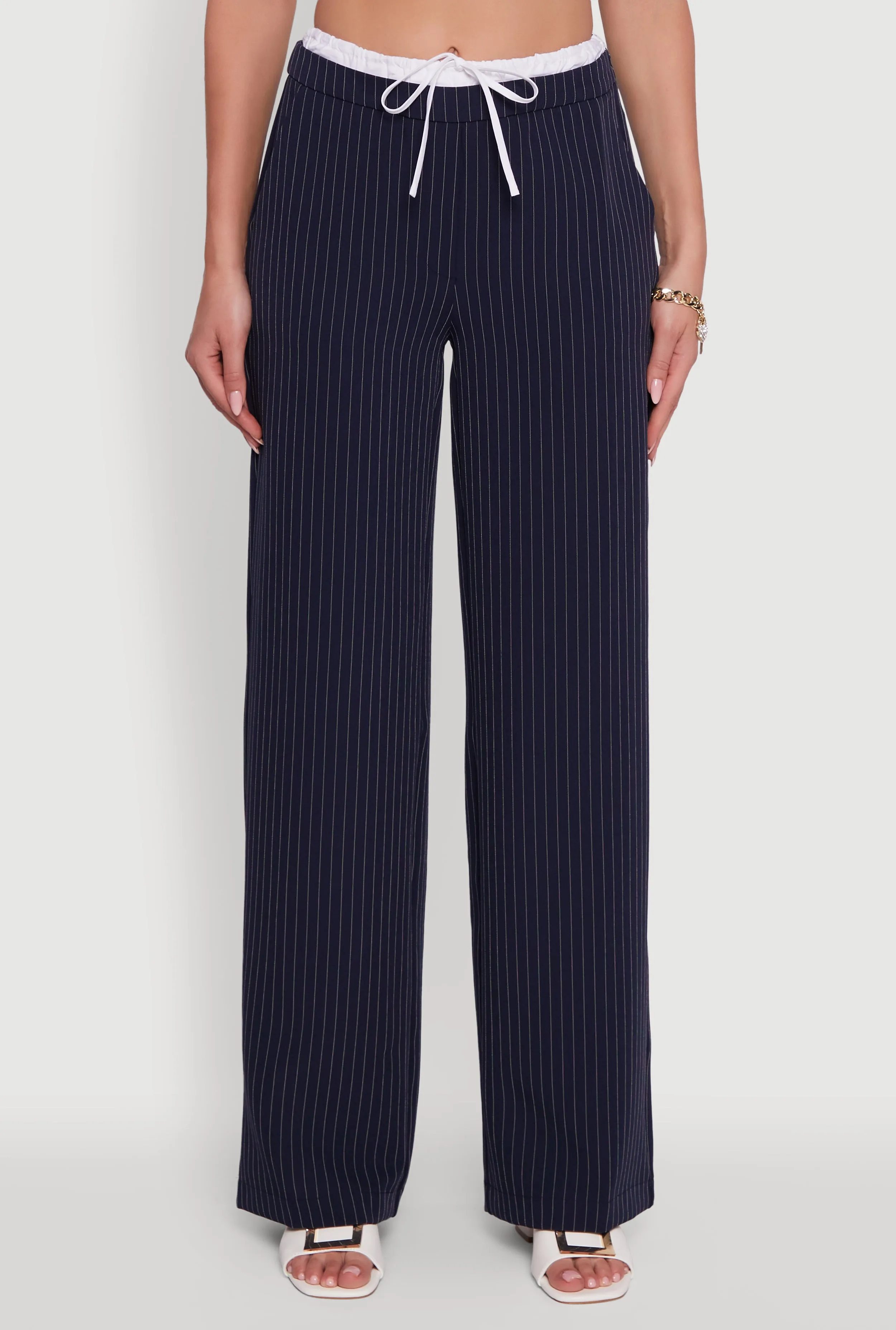 Iris Pinstripe High Waisted Wide Leg Pants with Tie Front sold by Rainbow product image thumbnail 3