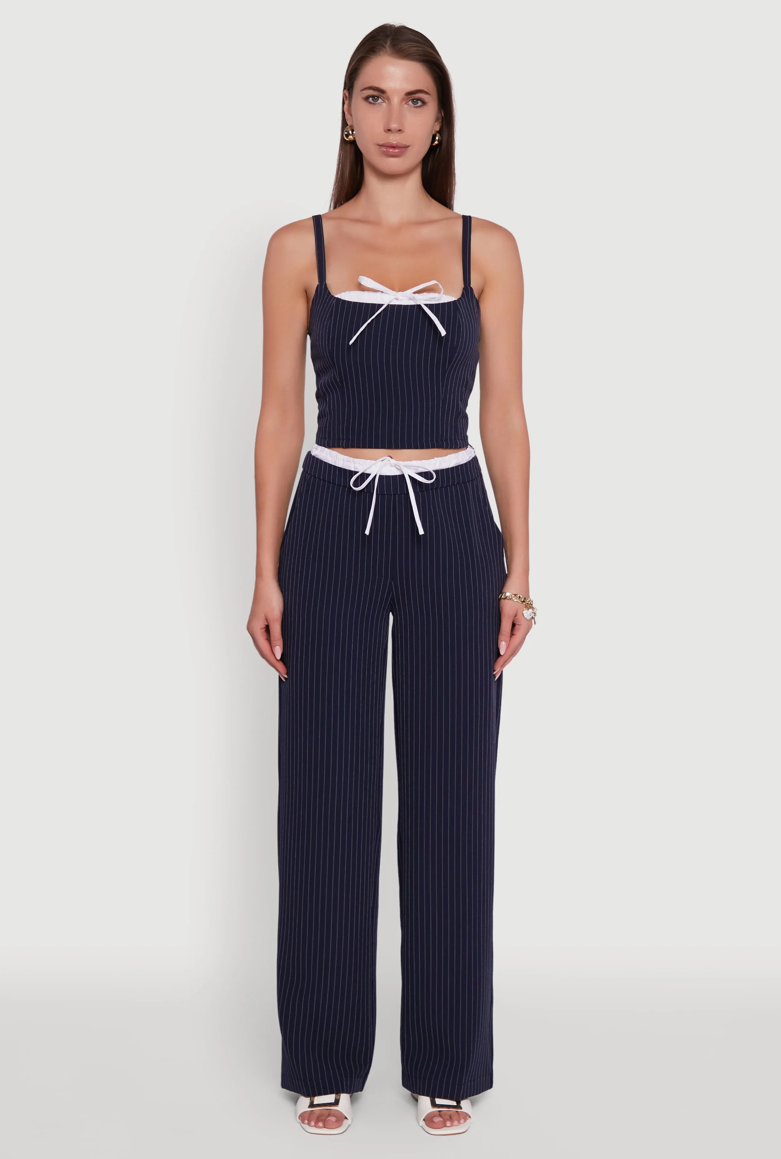 Iris Pinstripe High Waisted Wide Leg Pants with Tie Front sold by Rainbow product image thumbnail 2