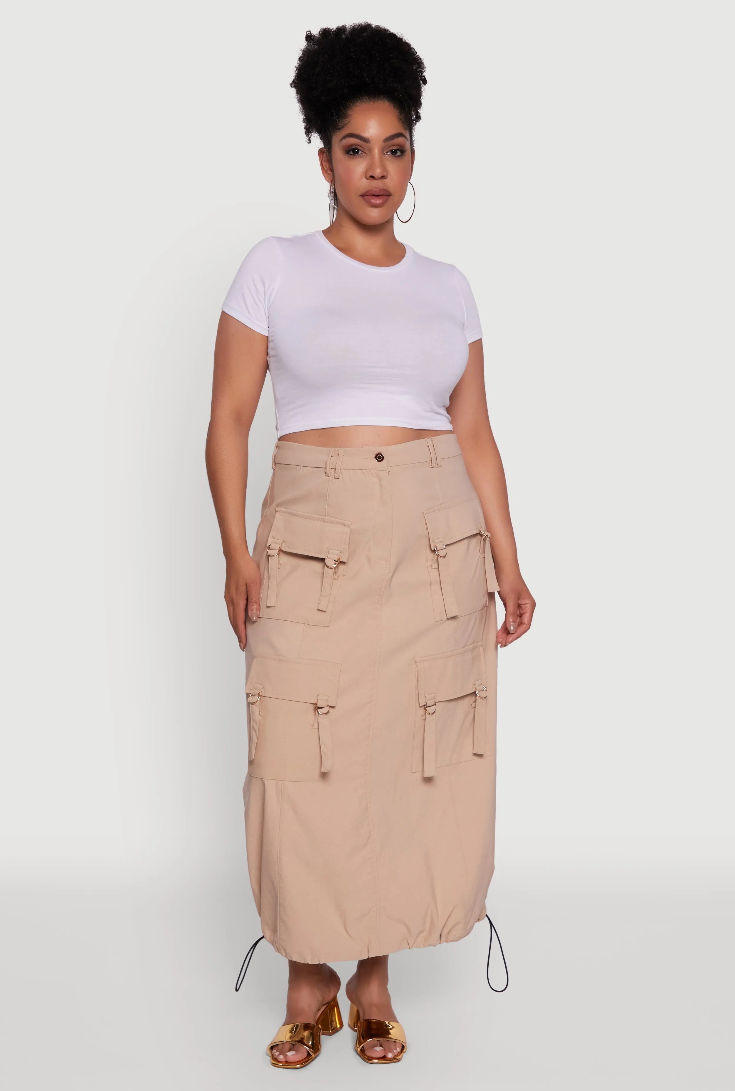 Plus Size High Waisted Solid Maxi Skirt with Cargo Pockets sold by Rainbow