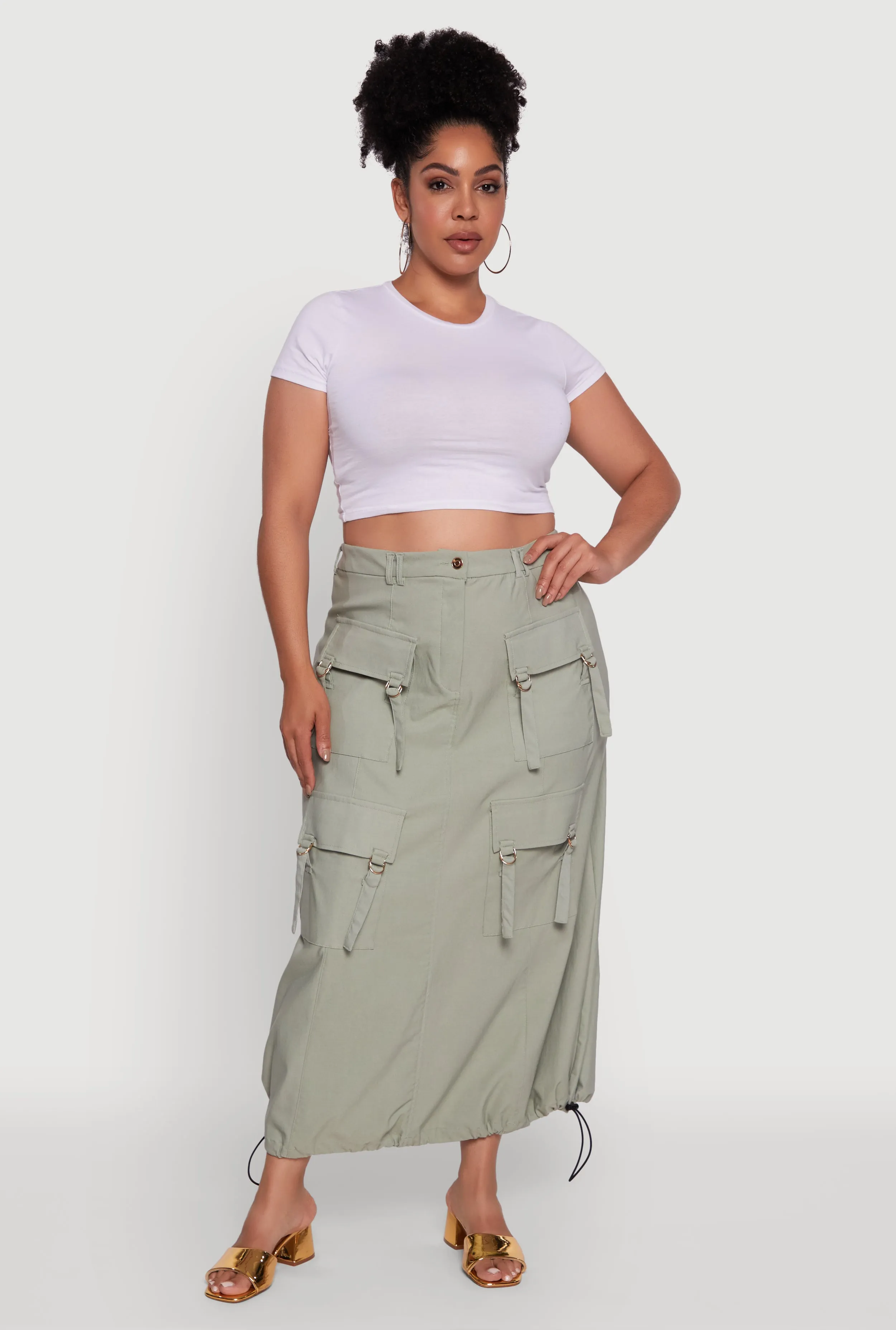 Plus Size High Waisted Solid Maxi Skirt with Cargo Pockets sold by Rainbow product image thumbnail 2
