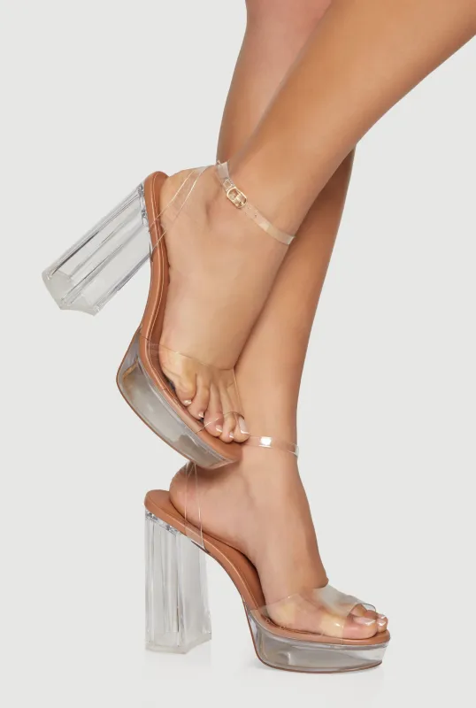 Clear Platform Block Heel Sandals sold by Rainbow