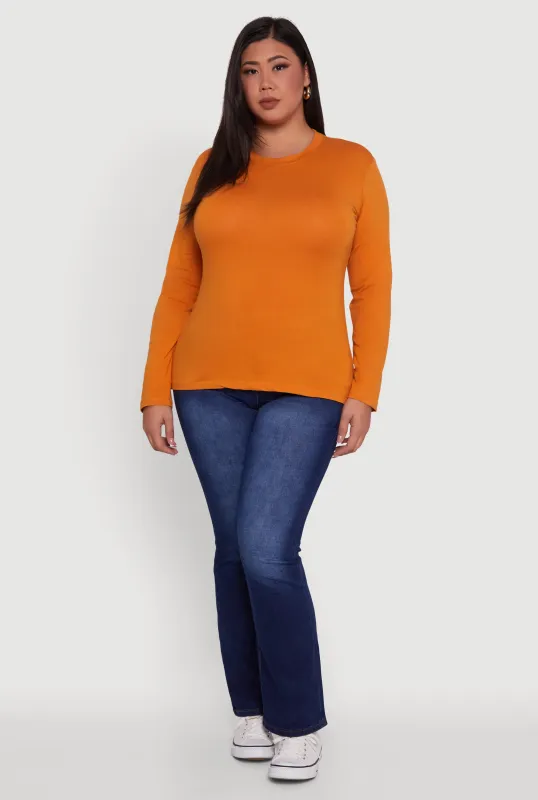 Plus Size Basic Long Sleeve Crew Neck T-Shirt sold by Rainbow