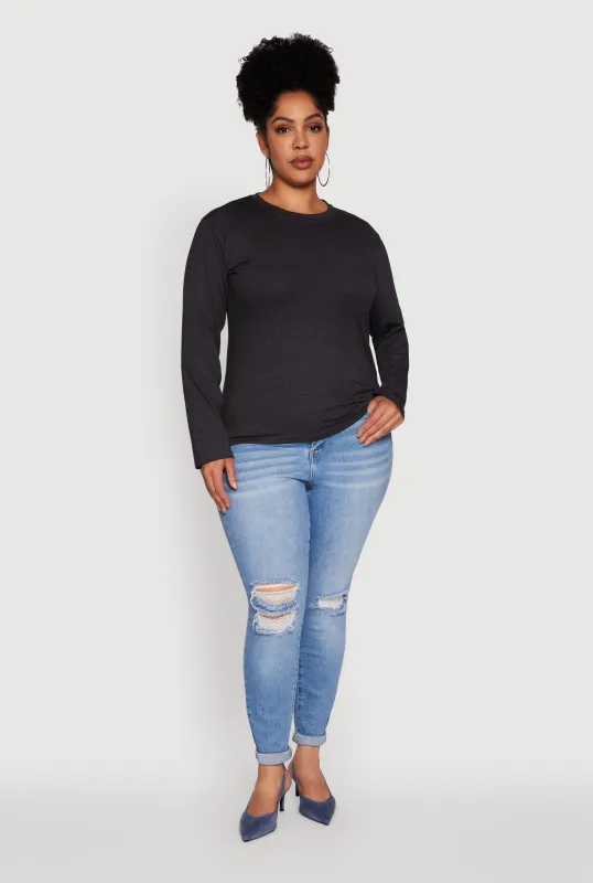 Plus Size Basic Long Sleeve Crew Neck T-Shirt sold by Rainbow