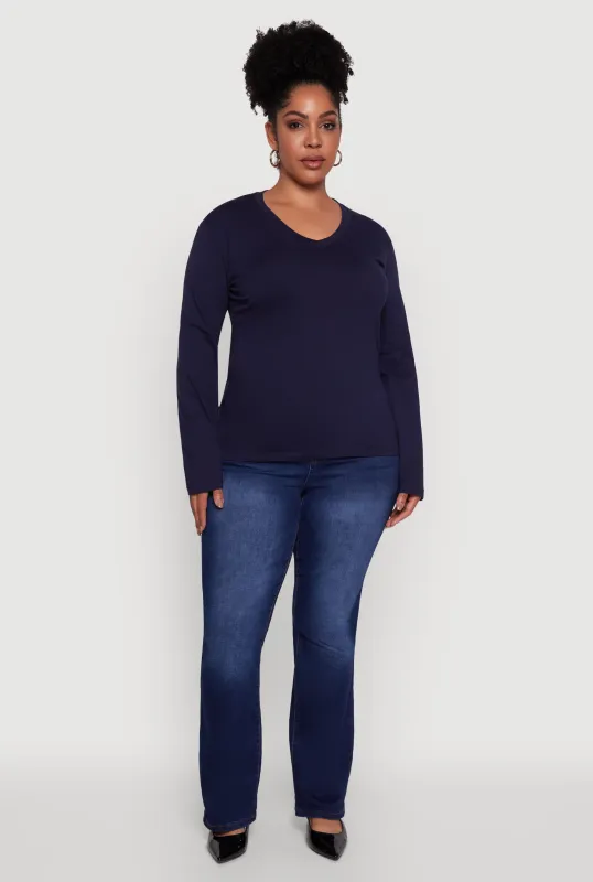 Plus Size Basic V Neck Long Sleeve T-Shirt sold by Rainbow