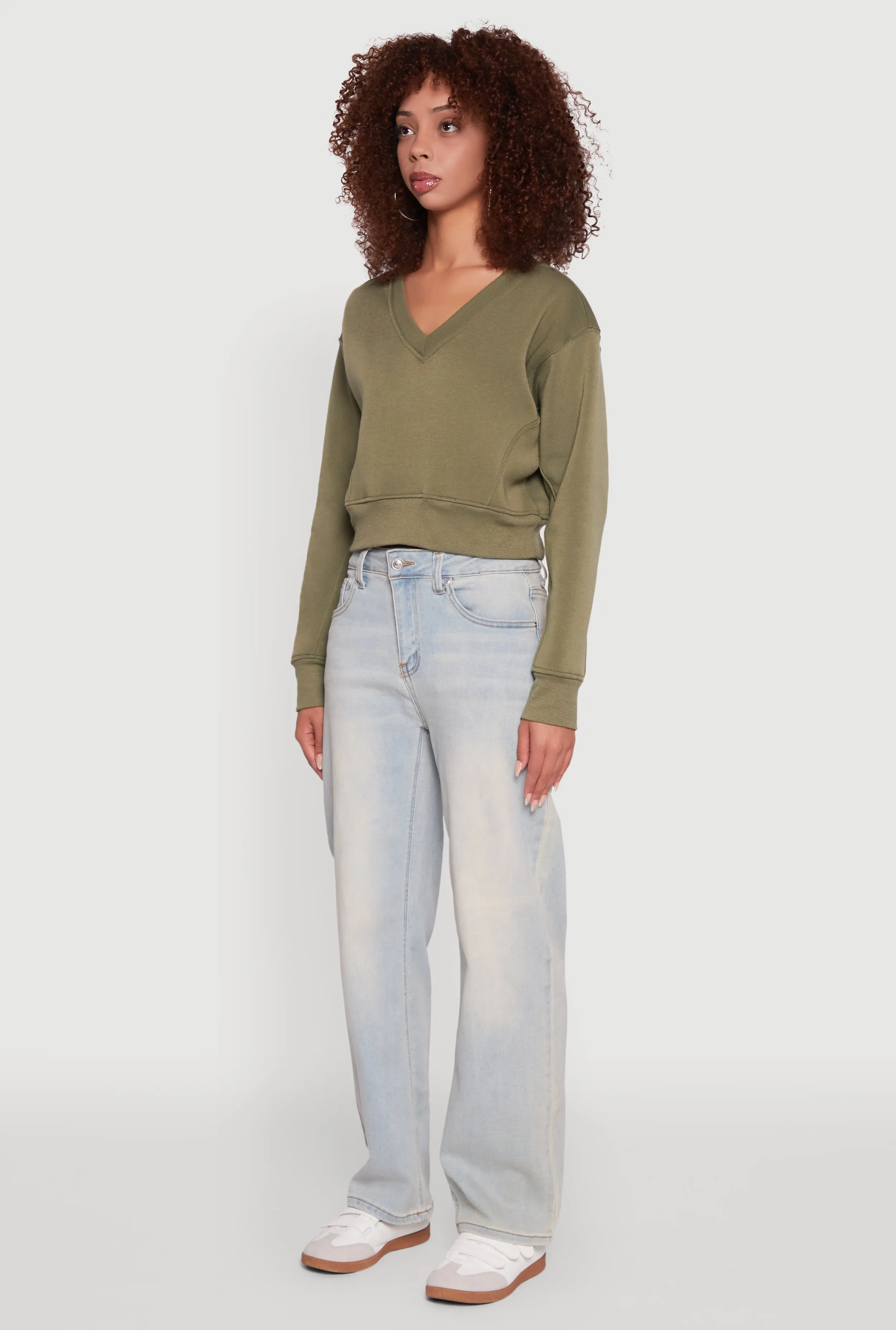 Fleece Lined V-Neck Crop Sweatshirt sold by Rainbow product image thumbnail 5