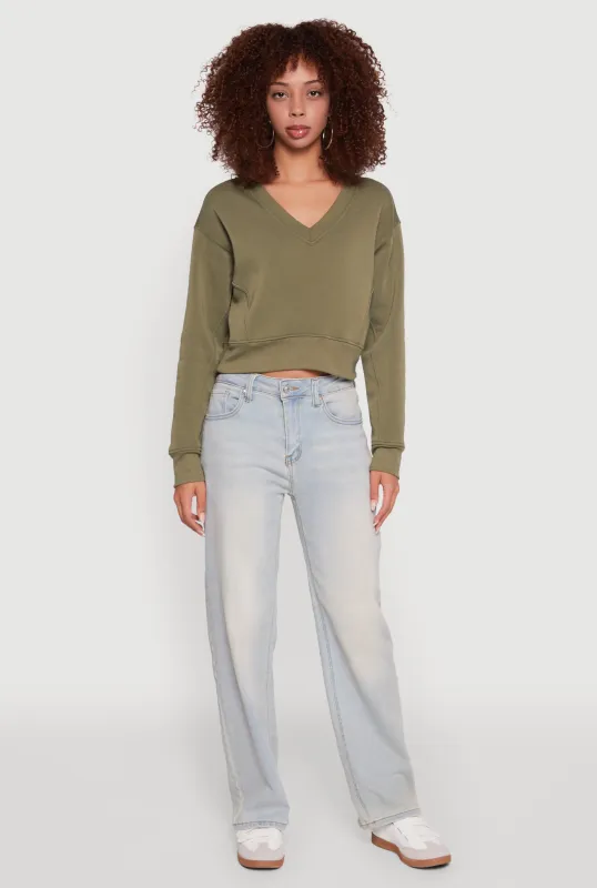 Fleece Lined V-Neck Crop Sweatshirt sold by Rainbow