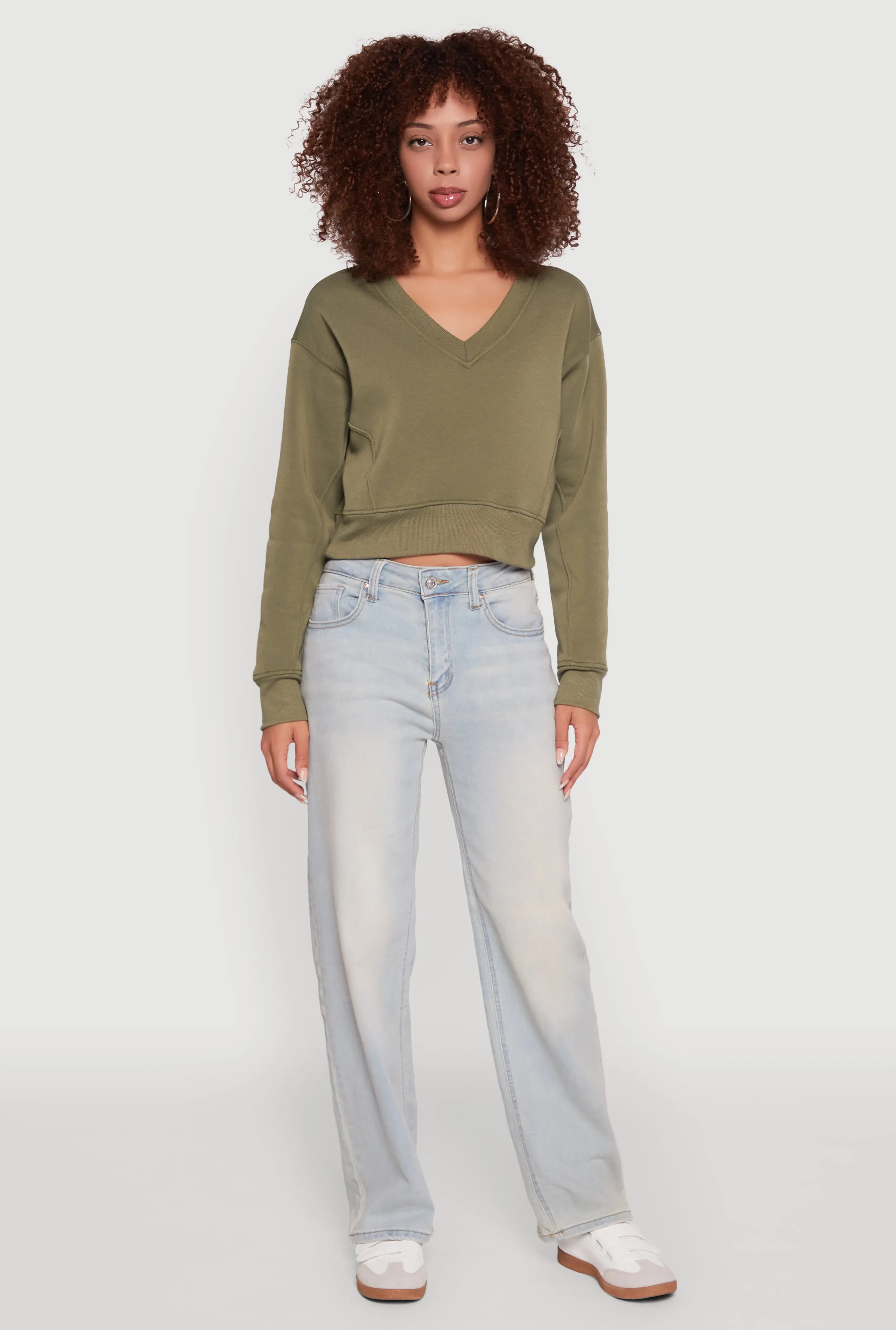 Fleece Lined V-Neck Crop Sweatshirt sold by Rainbow
