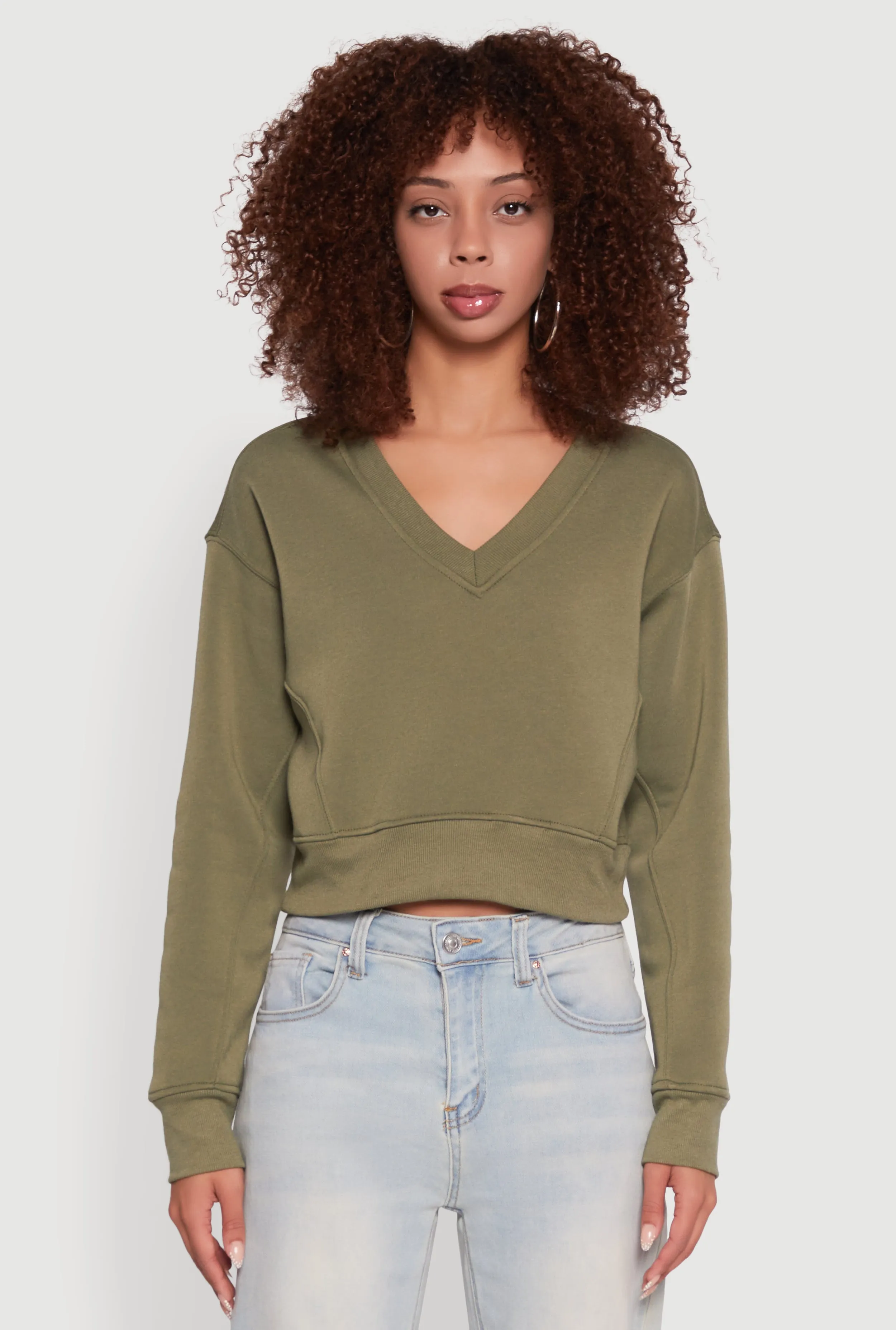 Fleece Lined V-Neck Crop Sweatshirt sold by Rainbow product image thumbnail 2