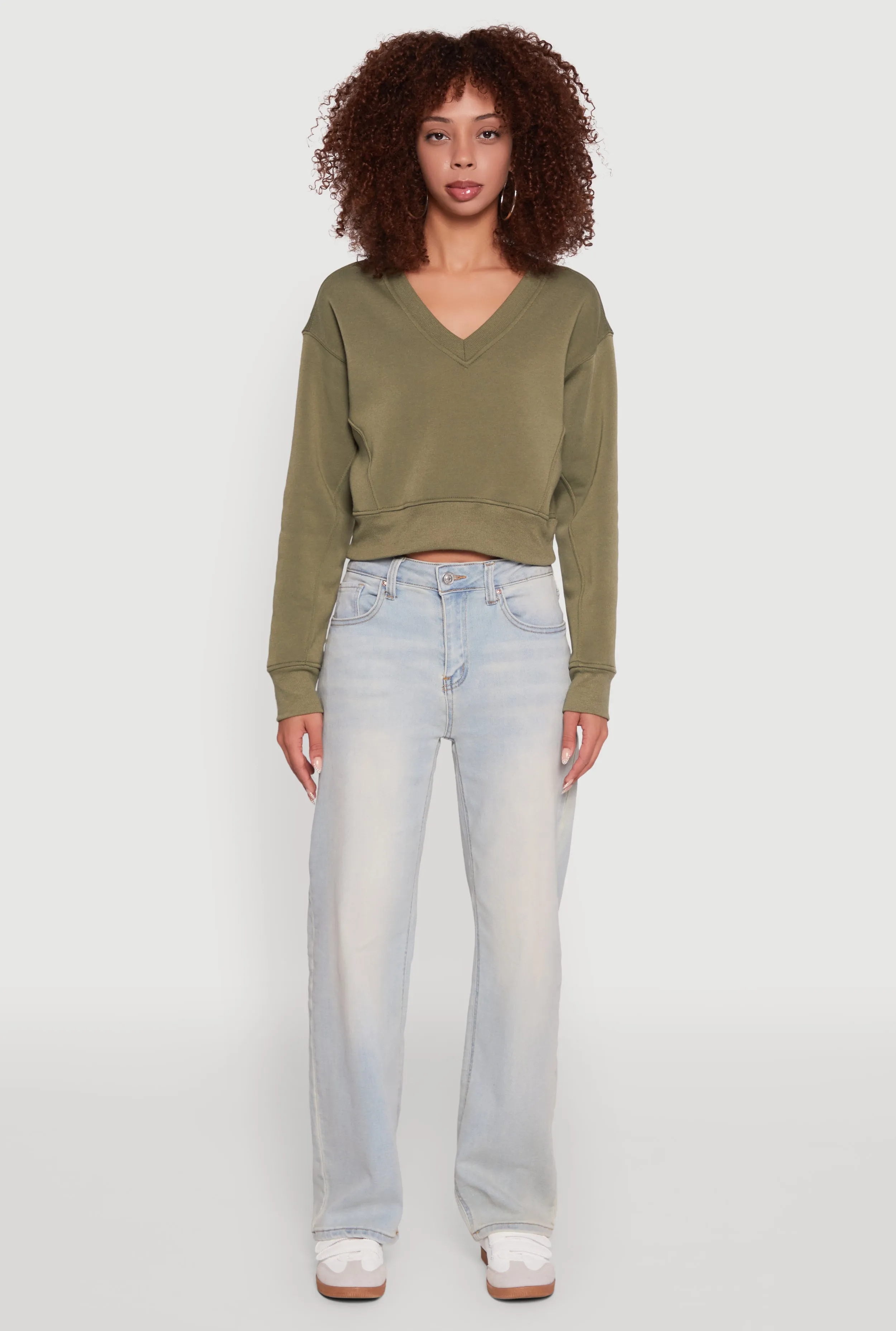 Fleece Lined V-Neck Crop Sweatshirt sold by Rainbow product image thumbnail 3