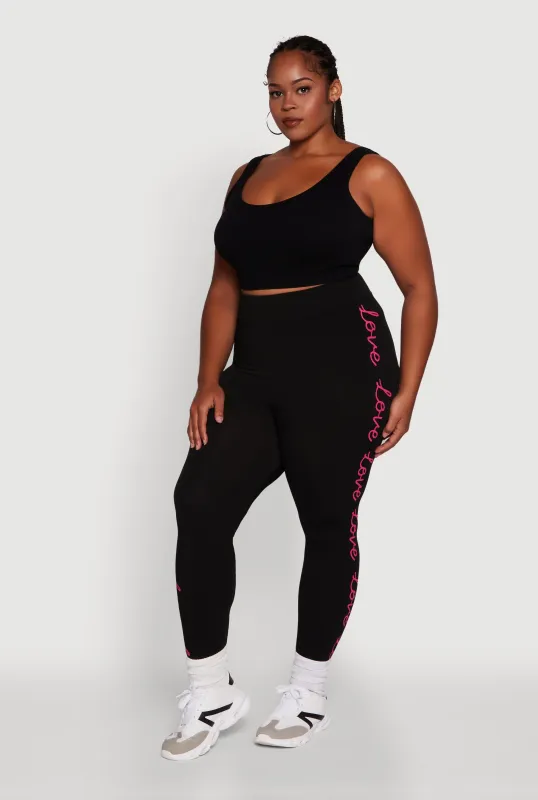 Plus Size High Waisted Love Graphic Seamless Leggings sold by Rainbow