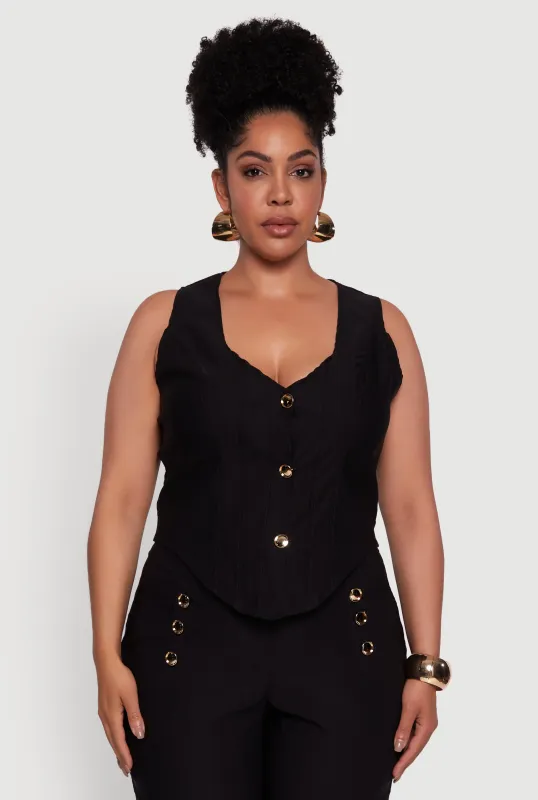 Plus Size Stretch Solid Button Front Vest sold by Rainbow