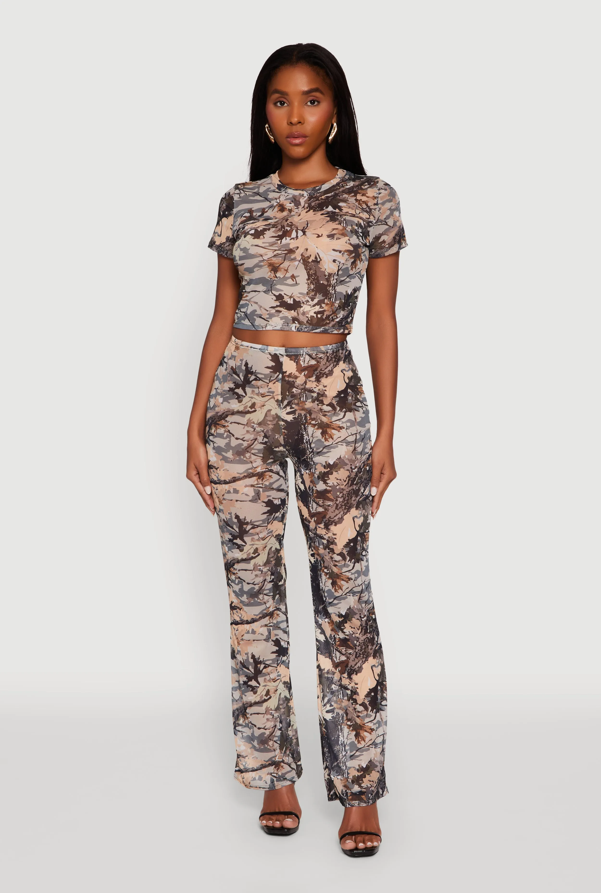 Camo Leaf Print Mesh Crop Top sold by Rainbow product image thumbnail 3