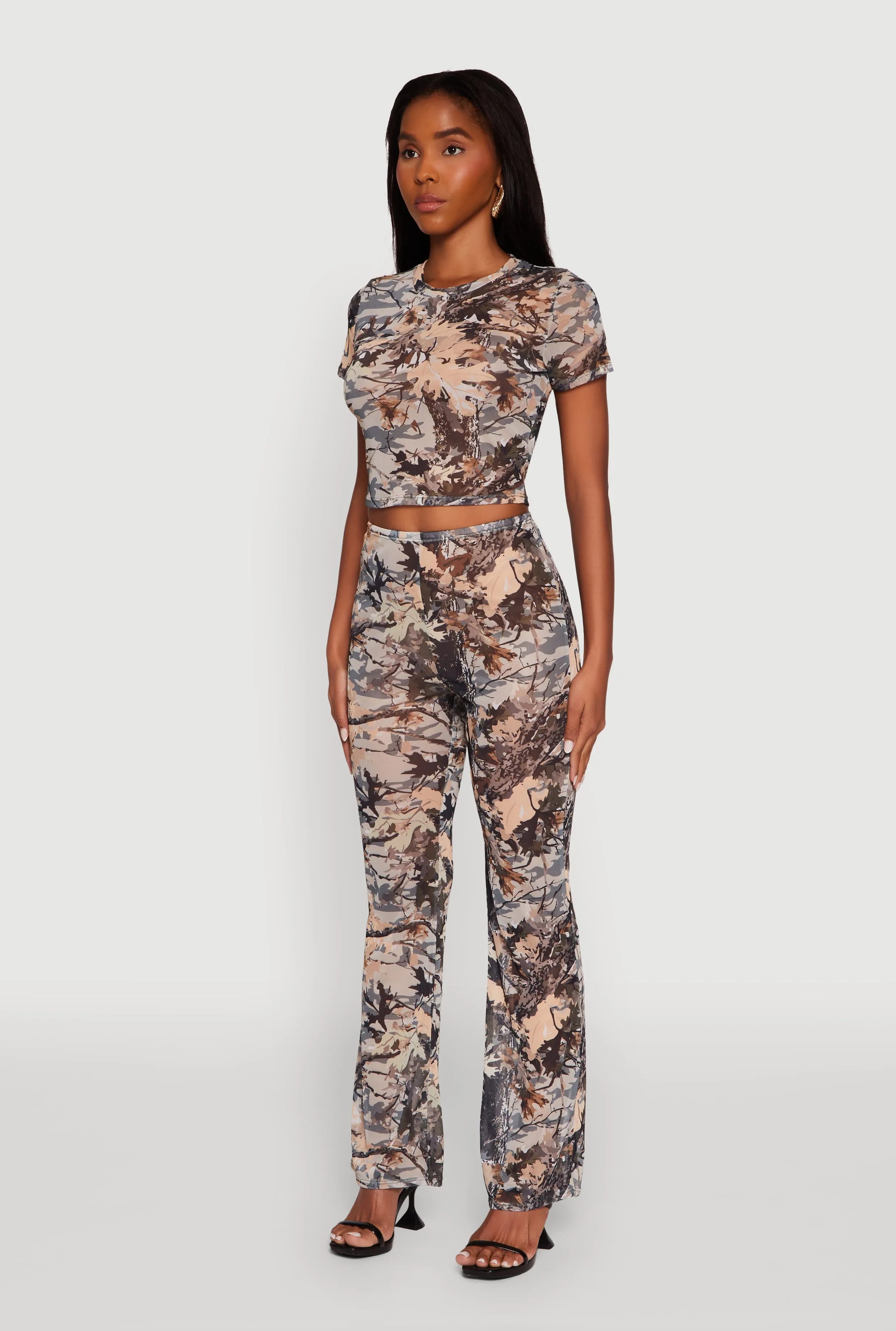 Camo Leaf Print Mesh Crop Top sold by Rainbow product image thumbnail 5