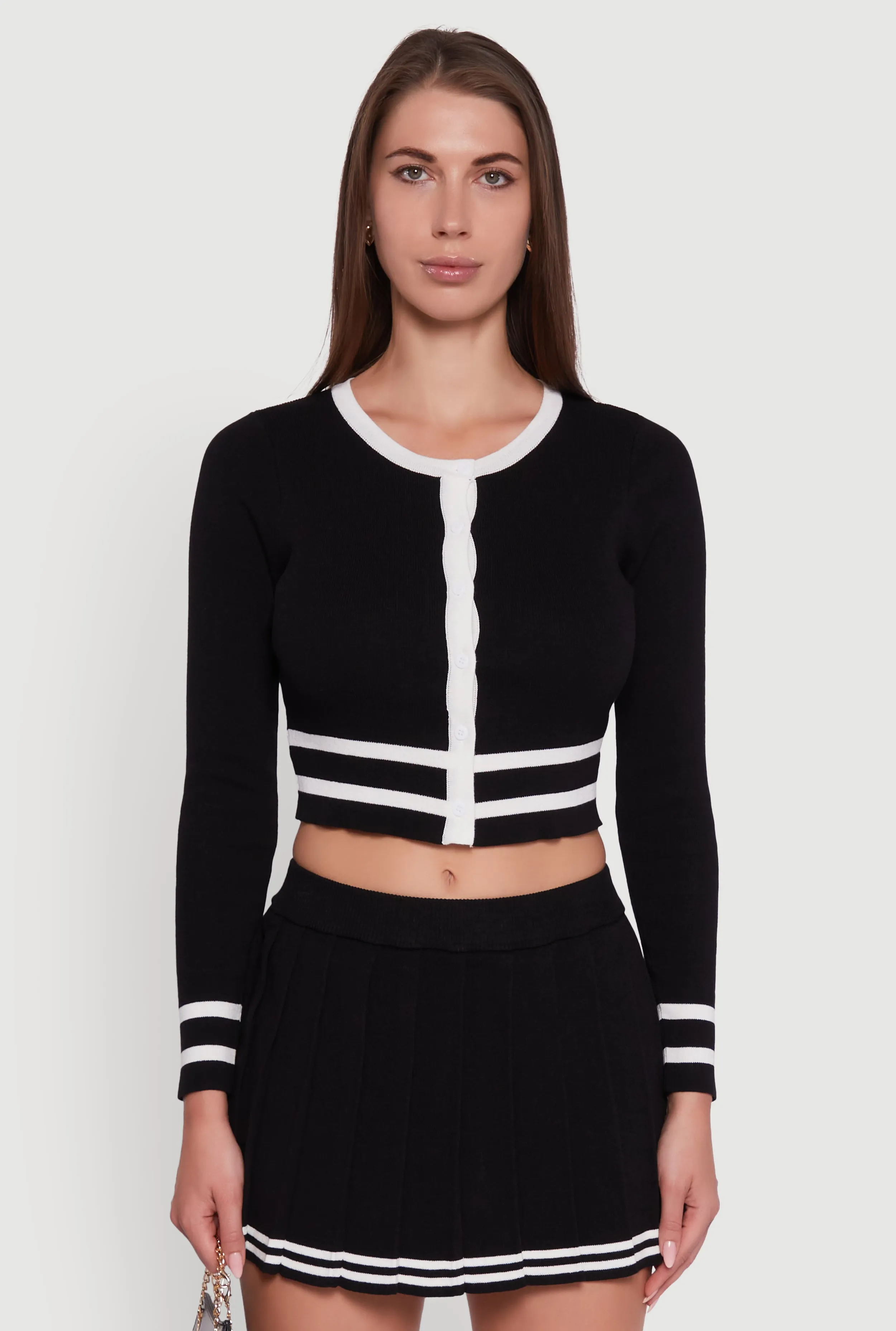 Daisy Button Front Contrast Trim Cardigan sold by Rainbow