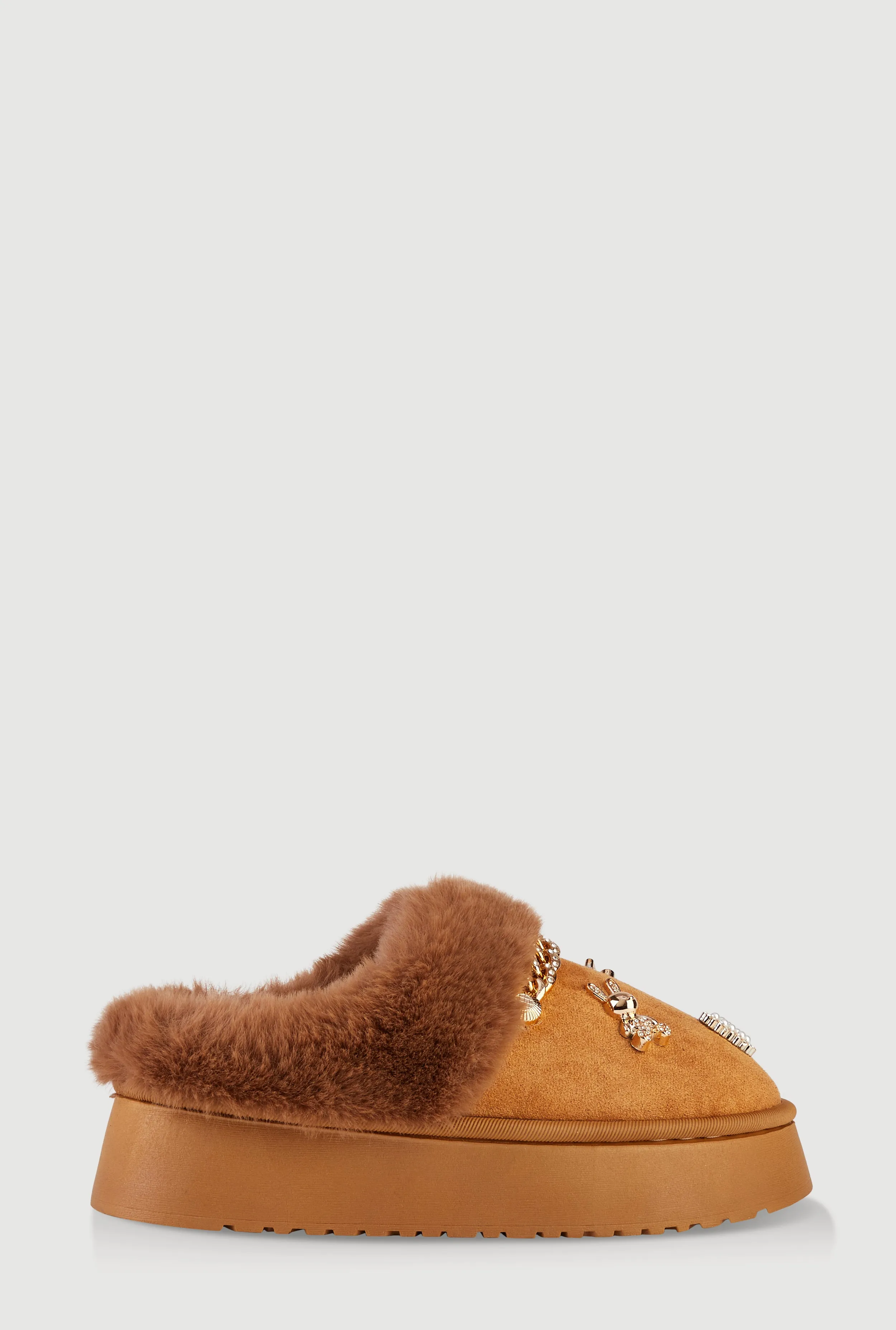 Faux Fur Lined Studded Charm Platform Mule Slippers sold by Rainbow product image thumbnail 2