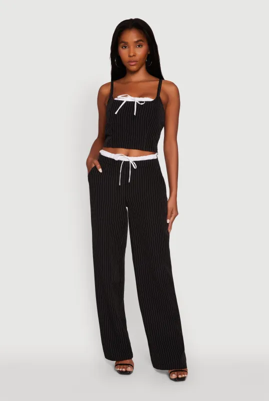Iris Pinstripe High Waisted Wide Leg Pants with Tie Front sold by Rainbow