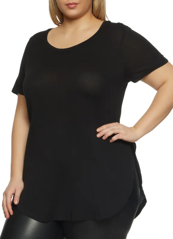 Plus Size Basic Split Hem Tee sold by Rainbow