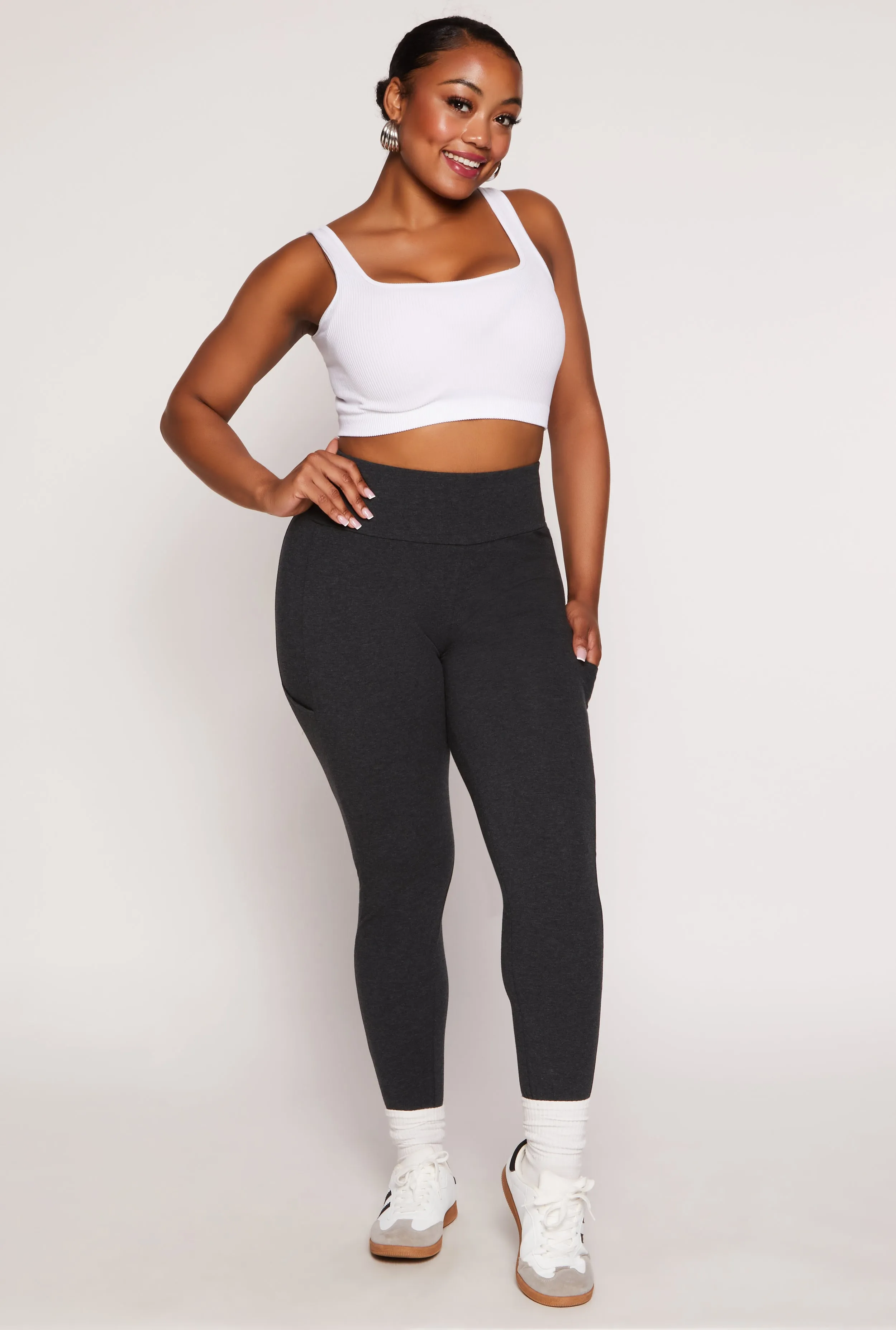 Plus Size Solid High Waist Cell Phone Pocket Leggings sold by Rainbow product image thumbnail 2