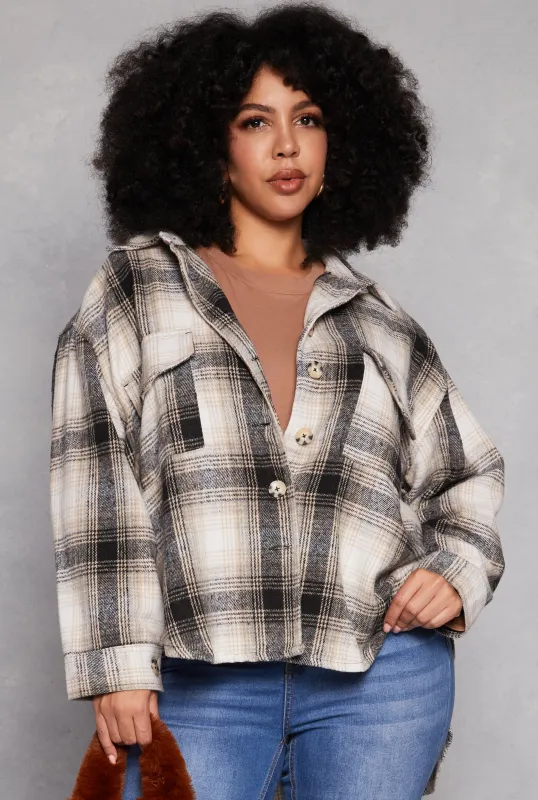 Plus Size High Low Plaid Shacket sold by Rainbow