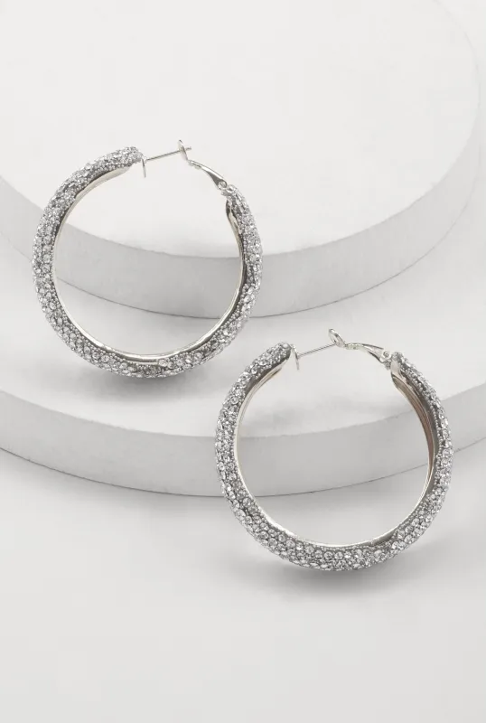 Rhinestone Embellished Hoop Earrings sold by Rainbow