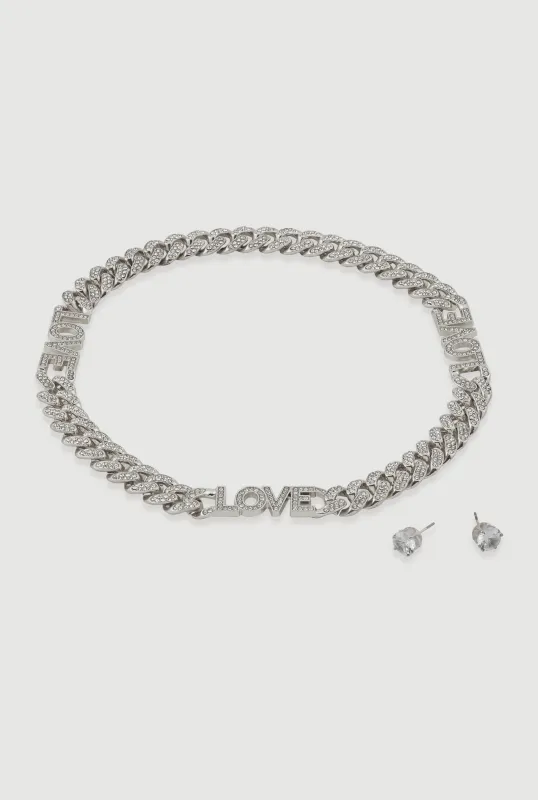 Love Curb Chain Necklace and Stud Earrings sold by Rainbow