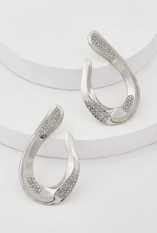 Abstract Rhinestone Studded Hoop Earrings sold by Rainbow