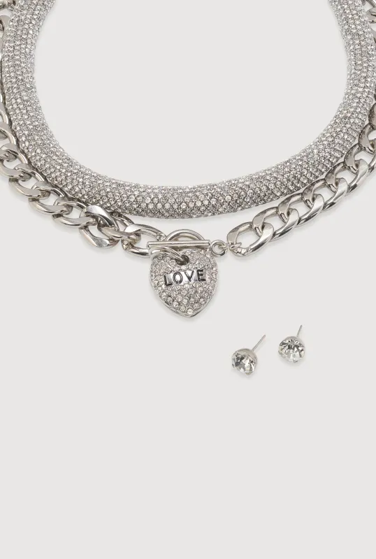 Metallic Love Necklace and Earrings Set sold by Rainbow