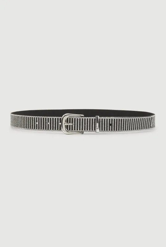 Striped Rhinestone Studded Buckle Belt sold by Rainbow