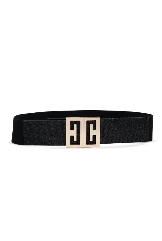 Plus Size Rhinestone Detail Geo Buckle Stretch Belt sold by Rainbow