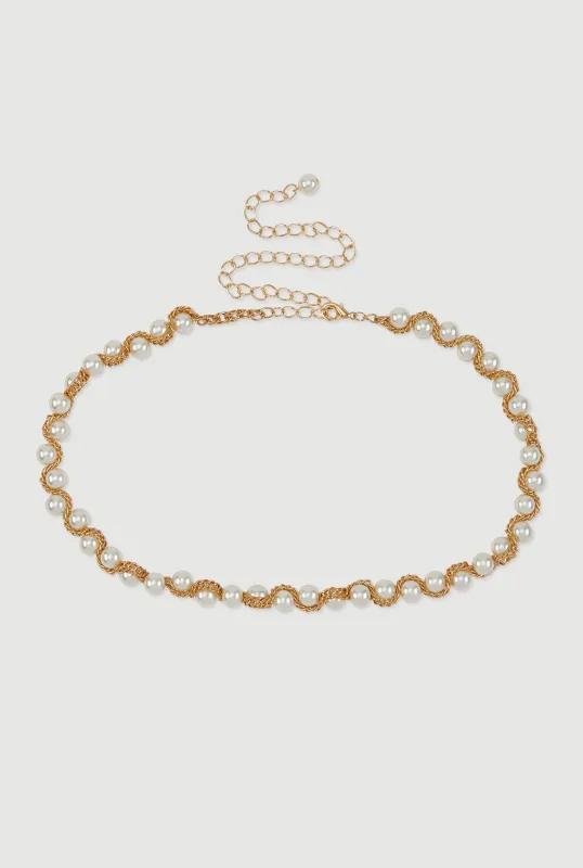 Faux Pearl Metallic Chain Belt sold by Rainbow