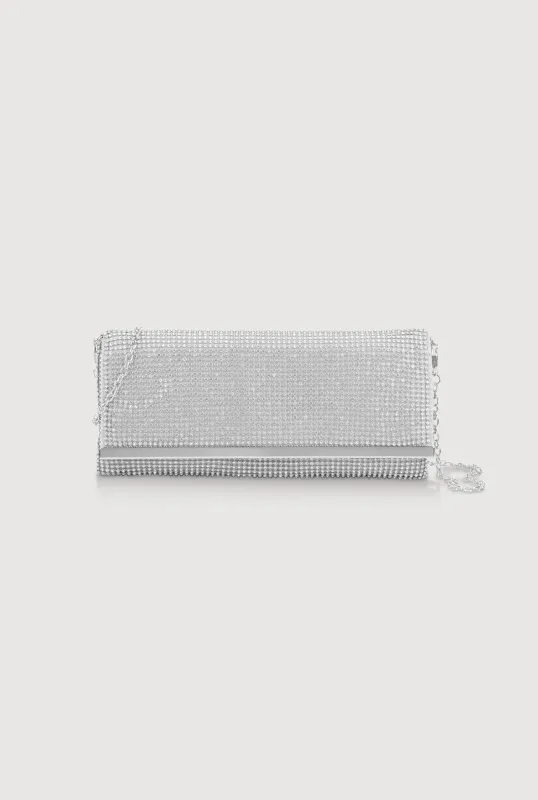 Rhinestone Studded Satin Fold Over Clutch sold by Rainbow