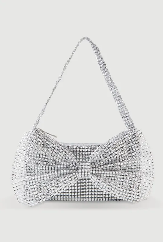 Rhinestone Studded Mesh Bow Handbag sold by Rainbow