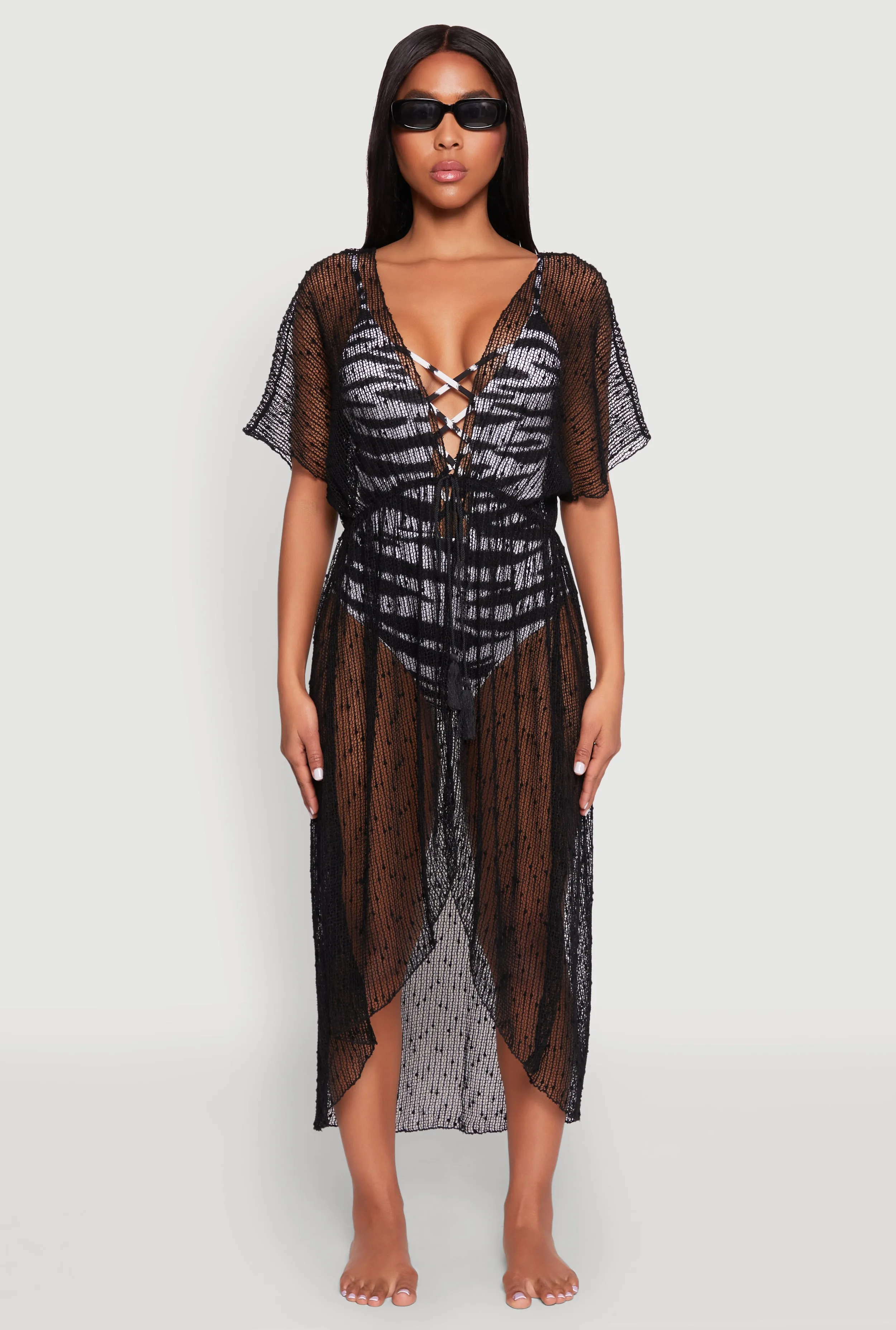 Popcorn Knit Tie Front Cover Up Kimono sold by Rainbow